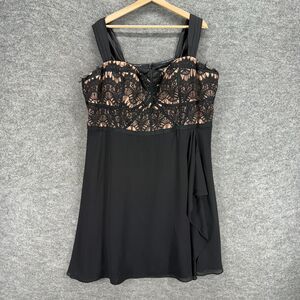 City Chic Black and Nude Lace-Top Midi Dress Size XL 22 *EUC